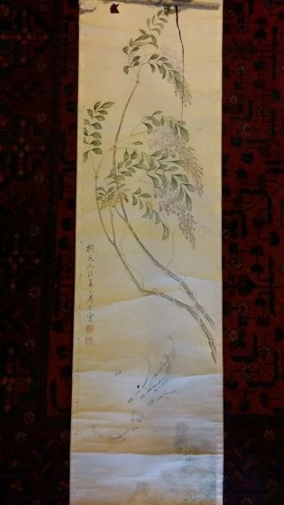 LARGE FINE ANTIQUE CHINESE SCROLL PAINTING - FISH & FLOWERS 4