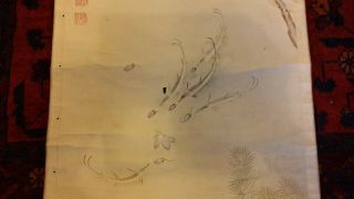 LARGE FINE ANTIQUE CHINESE SCROLL PAINTING - FISH & FLOWERS 7
