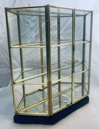 Vintage Glass & Brass Tabletop Or Hanging Curio Display Case Mirrored Back