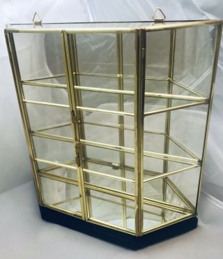 Vintage Glass & Brass Tabletop Or Hanging Curio Display Case Mirrored Back 2