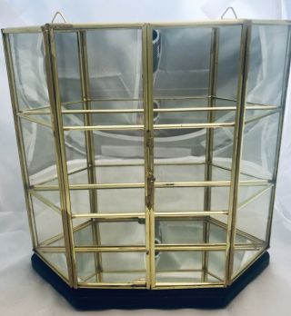Vintage Glass & Brass Tabletop Or Hanging Curio Display Case Mirrored Back 3
