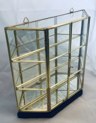 Vintage Glass & Brass Tabletop Or Hanging Curio Display Case Mirrored Back 4