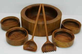 Vintage Dansk Staved Teak Wood Salad Serving Bowl Set Danish Mid Century Modern