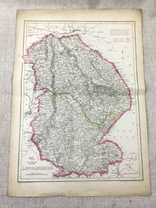 Antique Map Of Lincolnshire Lincoln County 19th Century Hand Coloured