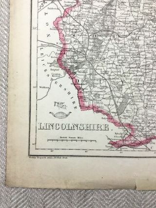 Antique Map of Lincolnshire Lincoln County 19th Century Hand Coloured 2