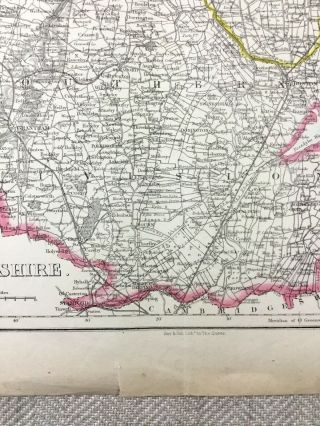 Antique Map of Lincolnshire Lincoln County 19th Century Hand Coloured 3