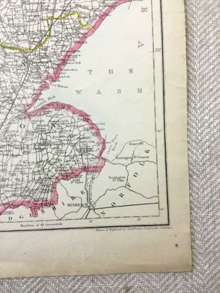 Antique Map of Lincolnshire Lincoln County 19th Century Hand Coloured 4