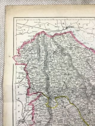 Antique Map of Lincolnshire Lincoln County 19th Century Hand Coloured 5