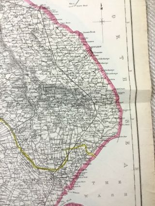 Antique Map of Lincolnshire Lincoln County 19th Century Hand Coloured 7