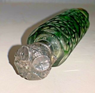 Victorian Faceted Green Cut Glass Double Ended Perfume bottom Silver Tops 5