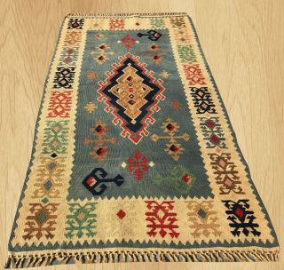 Hand Knotted Vintage Traditional Turkish Wool Kilim Area Rug 4.  5 X 2.  4 Ft (3931)