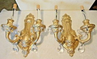 2 H.  A.  Framburg Antique Early Electric Cast Wall Sconce & Prism
