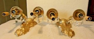 2 H.  A.  FRAMBURG ANTIQUE EARLY ELECTRIC CAST WALL SCONCE & PRISM 6