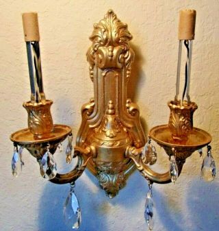 2 H.  A.  FRAMBURG ANTIQUE EARLY ELECTRIC CAST WALL SCONCE & PRISM 9