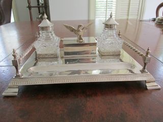 Vintage English Silverplate Desk Set With Eagle H H & S Sheffield And London