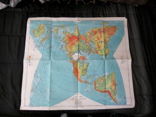 1954 Air Force Physical Political Map Of The World Polar Projection Flat Earth