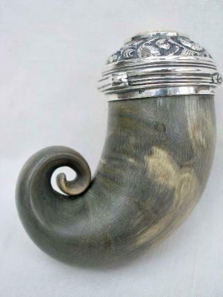 19th Century Scottish Horn Silver Cairngorm Mounted Pocket Snuff Mull