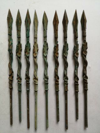 Chinese Bronze Weapon Arrowheads Joint Dragon Signed Nine Arrowheads