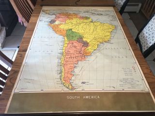 Vintage South America Slated Cloth School Cloth Wall Map Denoyer Geppert 1940 