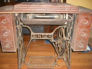 Antique Singer Cast Iron Sewing Machine Table Cabinet