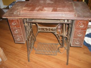 Antique Singer Cast Iron Sewing Machine Table Cabinet 5