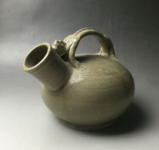 Rare Chinese Porcelain Cyan Glaze Beast Hand Shank Pot