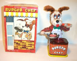 1950s Battery Operated Burger Chef Dog Tin Litho Piggy Cook 