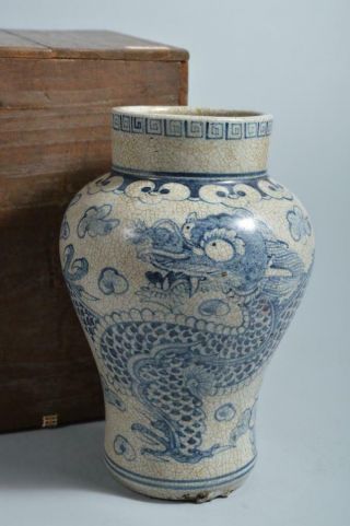 T4856: Xf Korean Lý Dynasty Blue&white Dragon Cloud Pattern Flower Vase