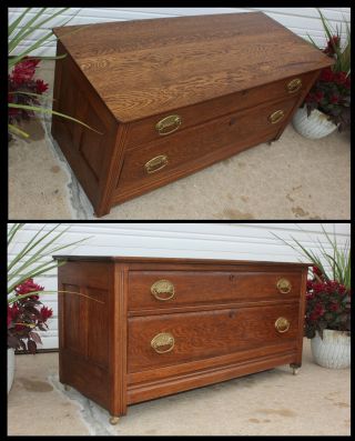 Antique 1880 ' s Solid Oak Blanket Chest TV Stand Base Pin & Cove Knapp Joinery 2