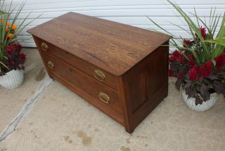 Antique 1880 ' s Solid Oak Blanket Chest TV Stand Base Pin & Cove Knapp Joinery 3