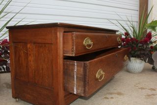 Antique 1880 ' s Solid Oak Blanket Chest TV Stand Base Pin & Cove Knapp Joinery 7