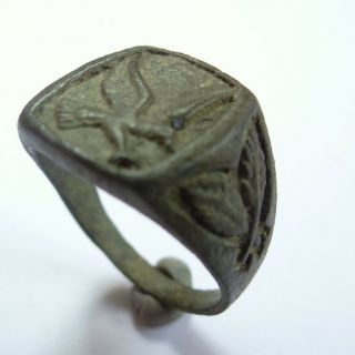 Roman Ancient Artifact Bronze Legionary Ring With Eagle