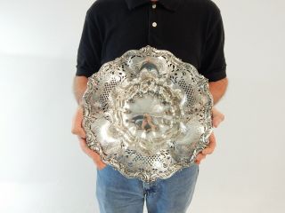 Very Large Antique Redlich & Co.  N.  Y.  Sterling Reticulated Pierced Fruit Bowl 11