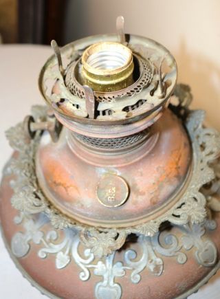 antique ornate Bradley Hubbard B&H copper cast iron electric table oil lamp 10