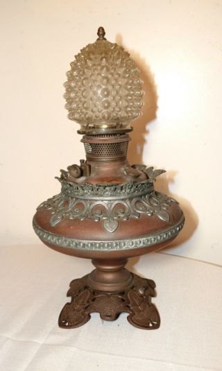 antique ornate Bradley Hubbard B&H copper cast iron electric table oil lamp 2