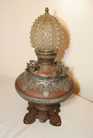 antique ornate Bradley Hubbard B&H copper cast iron electric table oil lamp 3