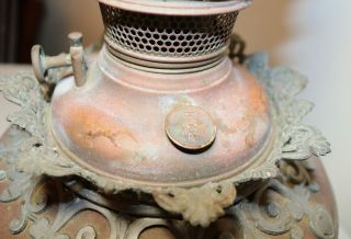 antique ornate Bradley Hubbard B&H copper cast iron electric table oil lamp 7