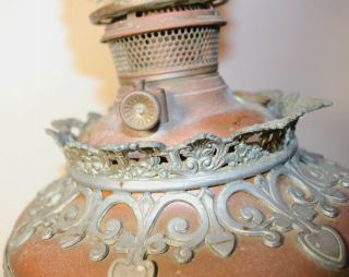 antique ornate Bradley Hubbard B&H copper cast iron electric table oil lamp 8