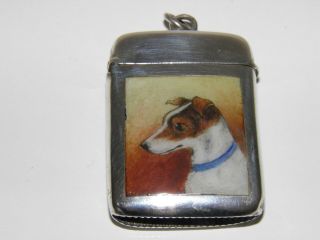 Silver And Enamel Vesta Case Terrier Dog Birmingham 1890.