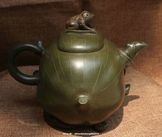 Chinese Ancient 100 Yi Xing Zi Sha Hand - carved frog Lotus Teapot Kettle 6