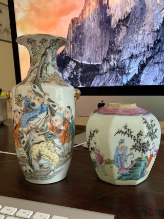 Group Of Two Chinese Republic Period Porcelain Antique Vase And Jar
