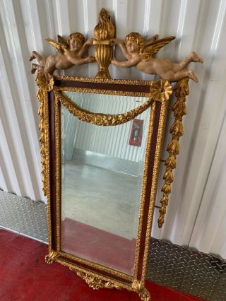 Cherub Crested Gold Ornate Vintage Antique French Style Mirror