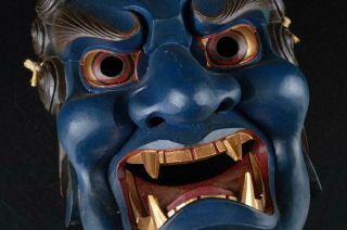 S4052: Japanese XF Wood carving Demon - MASK Noh mask Kagura Ornaments Display 2
