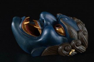 S4052: Japanese XF Wood carving Demon - MASK Noh mask Kagura Ornaments Display 4