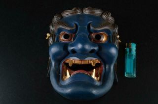 S4052: Japanese XF Wood carving Demon - MASK Noh mask Kagura Ornaments Display 8