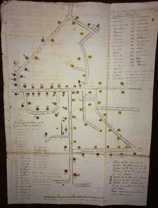 1840 Cuba Hand Drawn Map Jurisdictional Division Artemisa & Guira Colored Detail