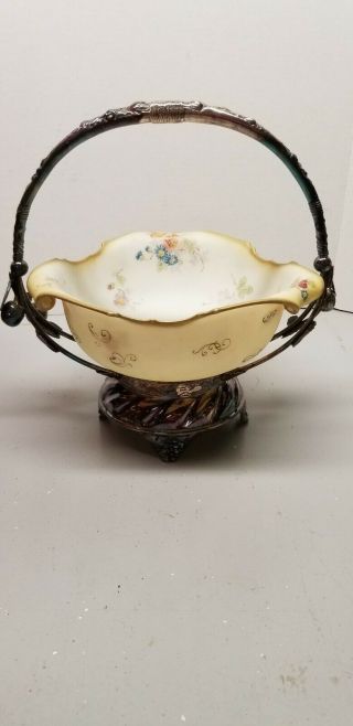 Antique Pairpoint Silverplate Brides Bowl/basket Holder With Gold Trim Bowl