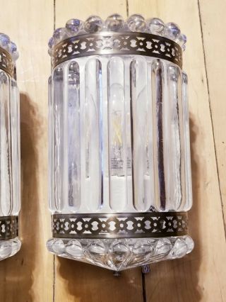 2 Vintage Homart Art Deco Clear Glass & Chrome Wall Sconce Light Fixtures 4