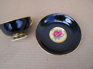 Vintage Paragon Dark Pink Cabbage Rose Footed Cup & Saucer Gold Background 3