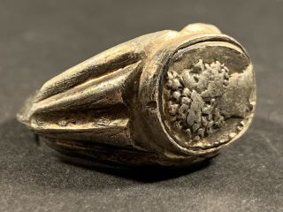 Rare Ancient Roman Silver Legionnaire Ring With Emperor Nero Bust Circa 50 - 70ad